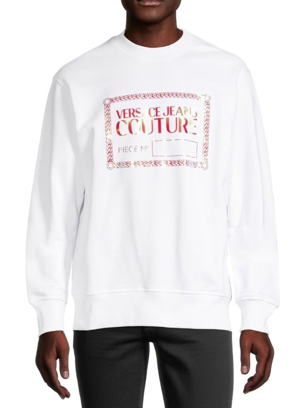 Versace Jeans Couture Men's Piece Number Logo Cotton Sweatshirt White Size M